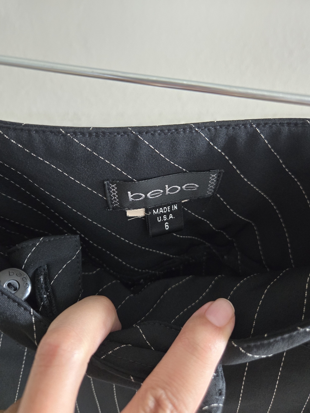 bebe Black Pinstripe Boot-Cut Dress Pants - Picture 2 of 4